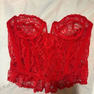 SOLD Vintage red lace bustier